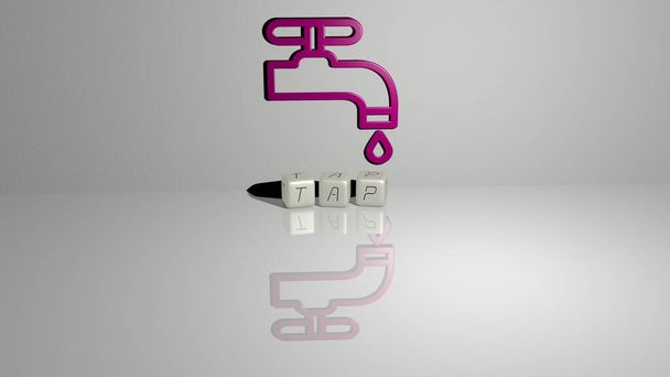 3D ilustrace TAP grafiky a textu z kovových kostek písmen pro související významy konceptu a prezentací. voda a pozadí - Fotografie, Obrázek