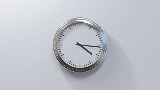 Horloge chromée brillante sur un mur blanc à seize heures quatre. Il est 4h16 ou 16h16. - Photo, image