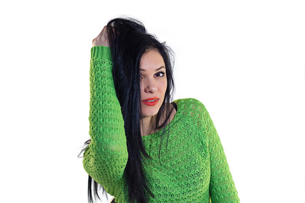 Chica en jersey verde
 - Foto, imagen
