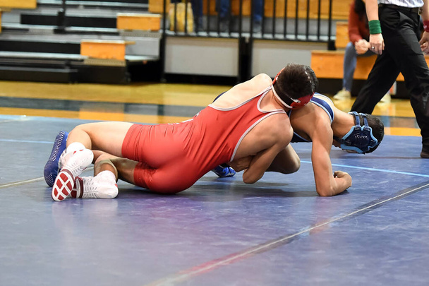 Athletic male wrestlers competing at a wrestling meet. - Photo, Image