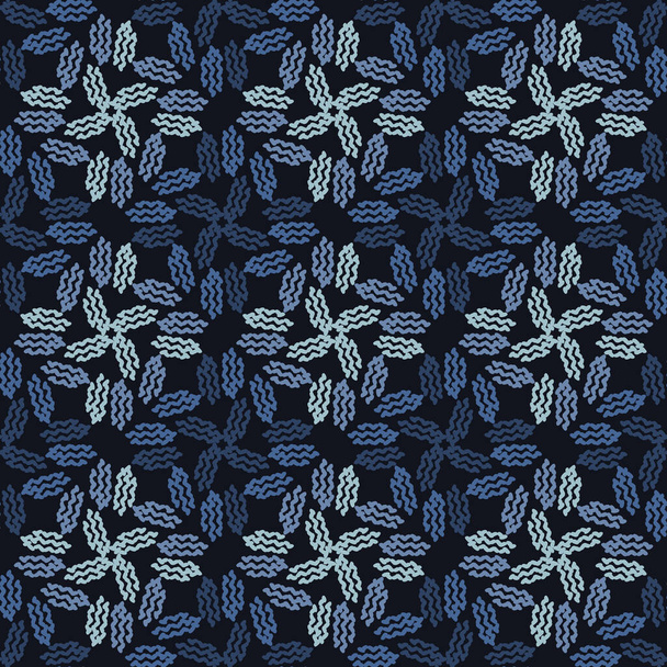  藍青のドアの葉のシームレスなパターン。スケッチな花の葉のベクトルの背景。現代のダークネイビー壁紙グラフィックデザイン.手描きでプリント全体がキレイです。マスキュリンホーム装飾テキスタイル腕時計 - ベクター画像
