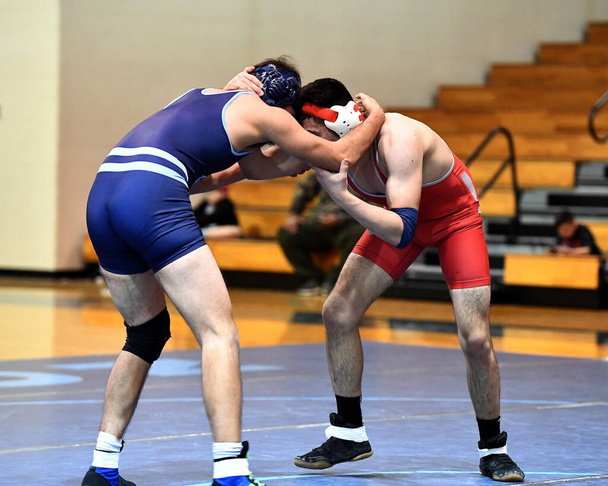 Athletic male wrestlers competing at a wrestling meet. - Photo, Image