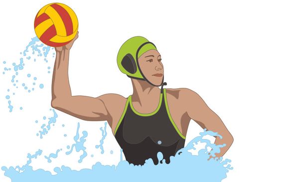 Wasserball-Sportlerin wirft Ball isoliert auf weißem Hintergrund - Vektor, Bild