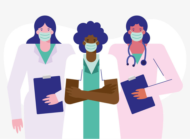 επαγγελματίες γυναίκες γιατροί φορώντας ιατρικές μάσκες - Διάνυσμα, εικόνα