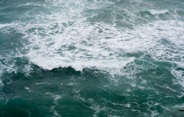 Enorme golven in stormachtig Melbourne weer crashen langs het zandstrand in de buurt van de twaalf apostelen in Melbourne Victoria Australië - Foto, afbeelding