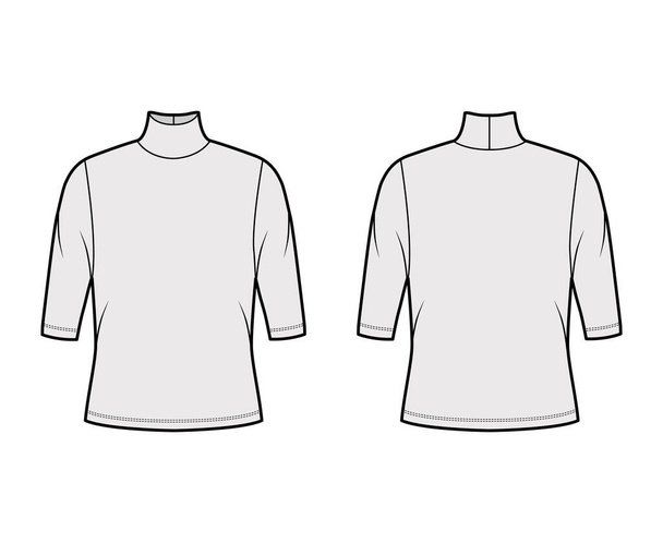 ζιβάγκο φανέλα πουλόβερ τεχνική εικόνα μόδας με μανίκια αγκώνα, υπερμεγέθης σώμα.  - Διάνυσμα, εικόνα