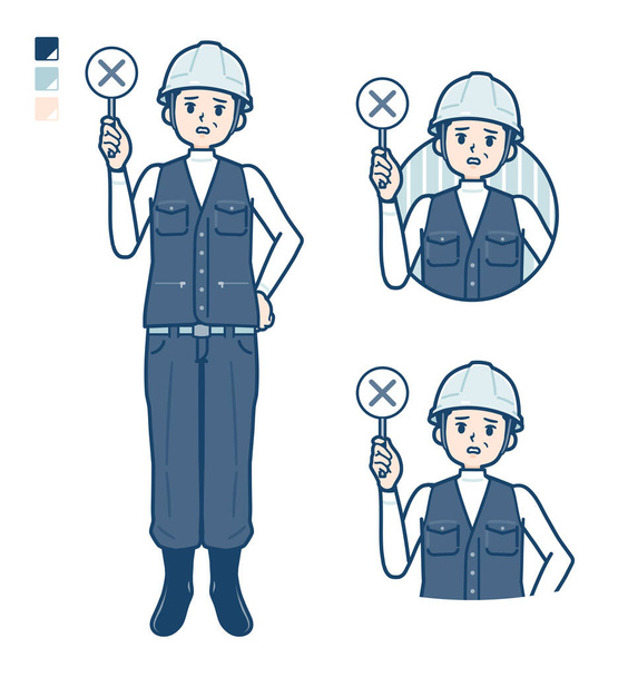 A Man wearing workwear with Put out a cross panel image - Vector, Image