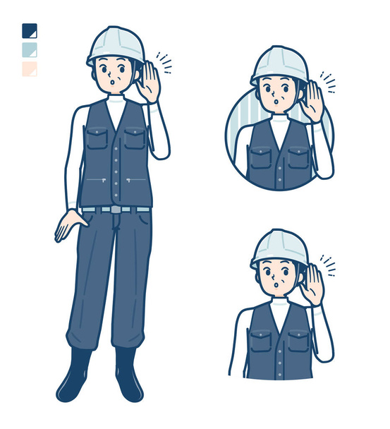 A Man wearing workwear with Listening images - Vector, Image