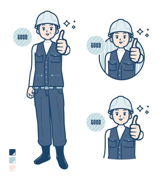 A Man wearing workwear with Thumbs up images - Вектор,изображение