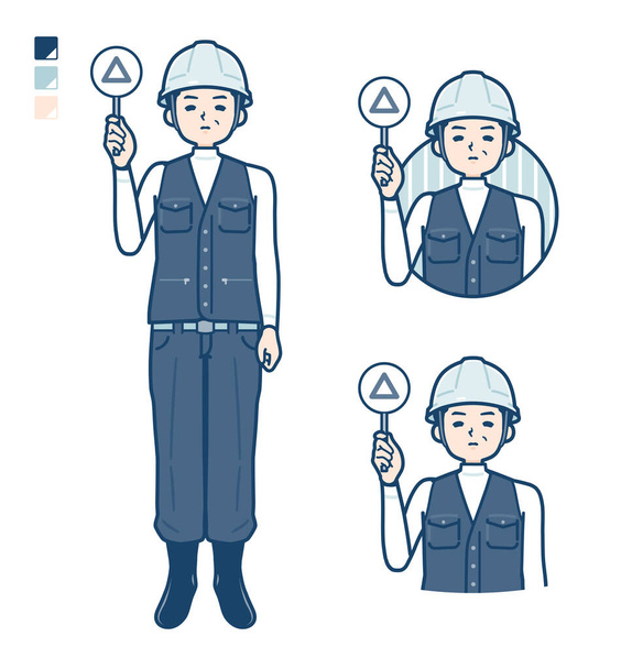 A Man wearing workwear with Put out a Triangle panel image - Vector, imagen