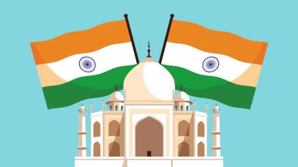 india independence day celebration with flags in taj mahal - Footage, Video