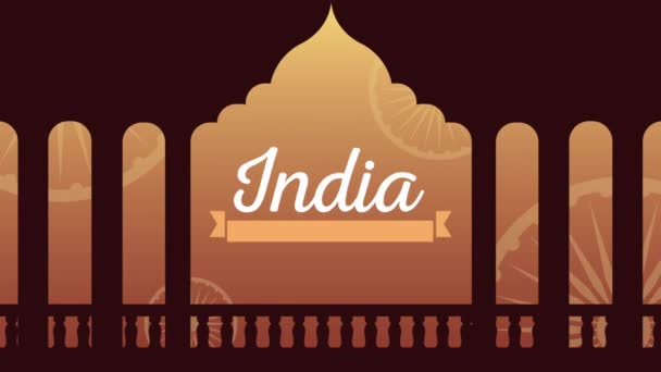 india γιορτή ημέρα ανεξαρτησίας με γράμματα και μνημείο - Πλάνα, βίντεο
