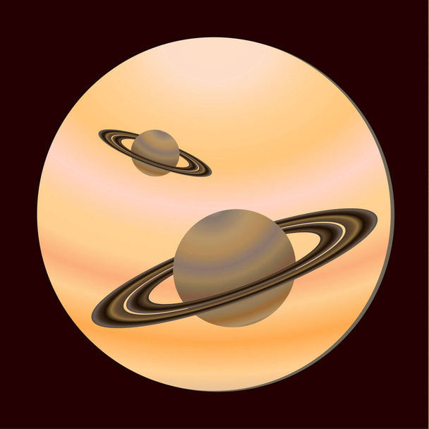 Saturnähnliche Planeten, Blick aus dem Bullauge. Fantastisches Raumdesign. Vektorillustration im flachen Stil. - Vektor, Bild