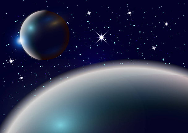 Fantastic background of outer space with planets, sky and stars. Vector illustration. - Vektör, Görsel