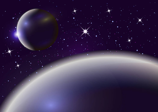 Fantastic background of outer space with planets, sky and stars. Vector illustration. - Vector, Imagen