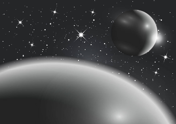 Fondo fantástico del espacio exterior con planetas, cielo y estrellas. Ilustración vectorial
. - Vector, Imagen
