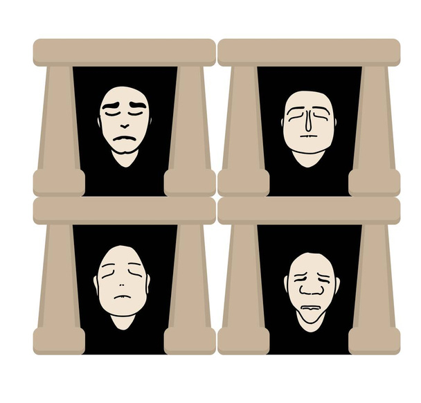 顔のない家だ。死の神。マスク、顔。人間の顔博物館 - ベクター画像
