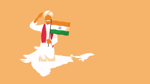 Ημέρα ανεξαρτησίας Ινδίας εορτασμός με τον άνθρωπο και τη σημαία - Πλάνα, βίντεο
