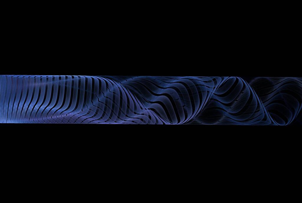 ruban ondulé bleu complexe design abstrait, fractale sur un fond noir - Photo, image