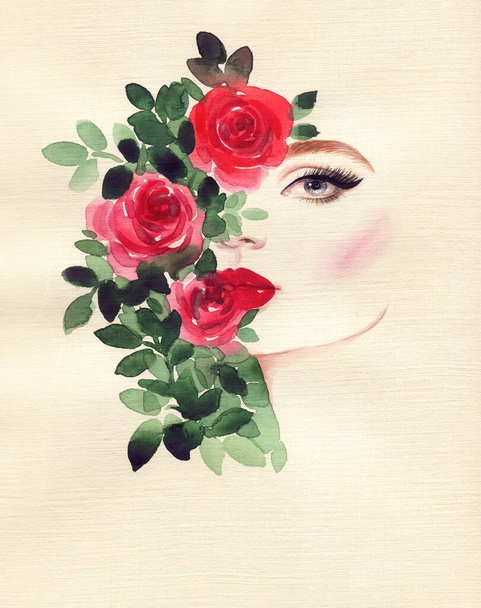 beautiful woman. fashion illustration. watercolor painting - Zdjęcie, obraz