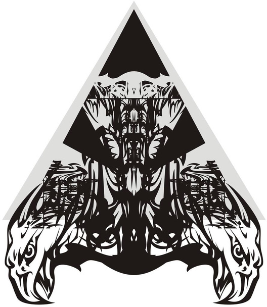 Орлиная пирамида на белом фоне. Орлиные головы в виде треугольника, заостренного вверх для эмблем, татуировок, обоев и т.д.. - Вектор,изображение