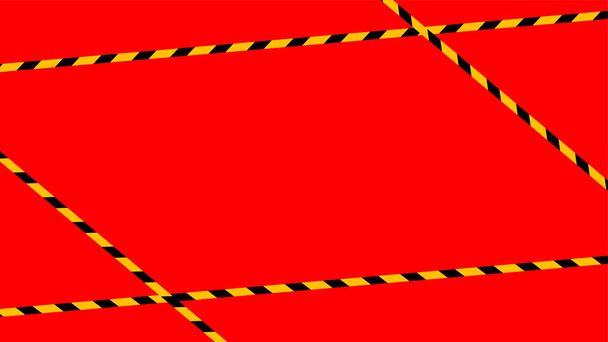 tape line yellow black stripe isolated on red banner background, warning space with ribbon tape sign or comfort safety zone, safety banner for copy space, ribbon yellow black stripe, tape line caution - Vector, Image