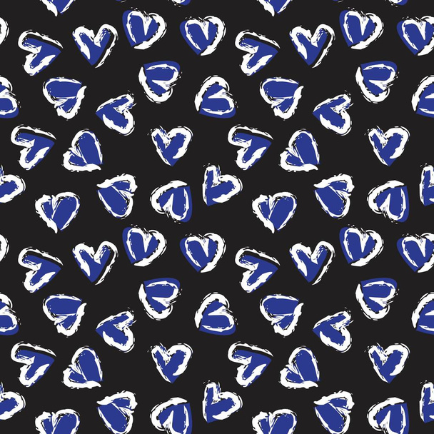 Corazón azul en forma de pincelada sin costuras patrón de fondo para textiles de moda, gráficos - Vector, imagen