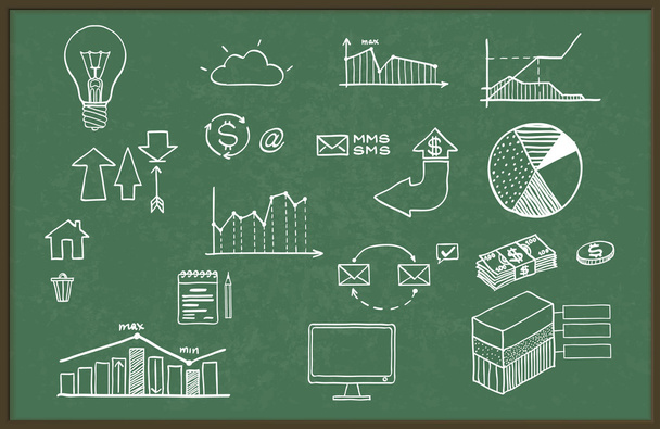 Vector illustration of set of hand drawn business, finance elements - Vector, Image