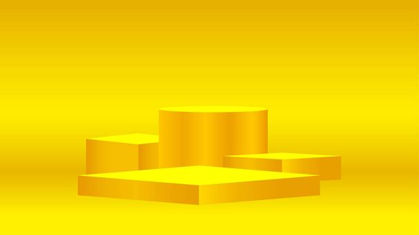 黄金の背景に豪華な台座の金の3D 、化粧品製品のディスプレイのための金の台座の円箱、豪華な勝利の位置のための金の表彰台のステージショー、製品の場所の装飾の楕円形のスタンド - ベクター画像