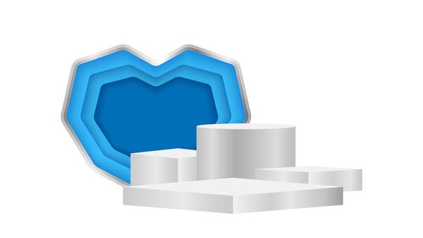 розкішний п'єдестал срібний 3d і форма серця синій, срібна п'єдестална коробка для показу косметичних продуктів, металевий подіум сценічне шоу для позиції перемоги делюкс, підставка для товарів
 - Вектор, зображення