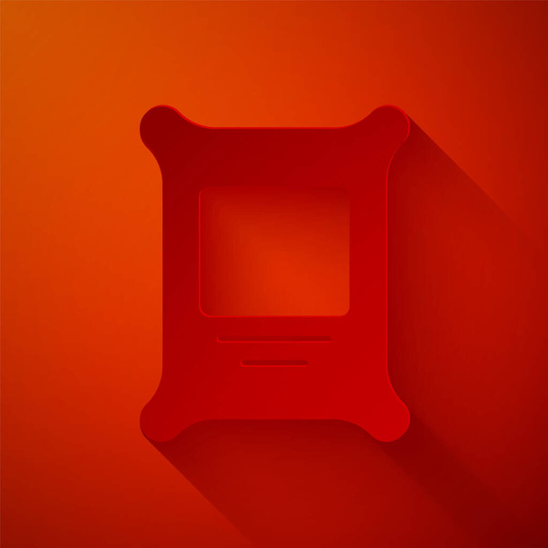 Paper cut Fertilizer bag icon isolated on red background. Paper art style. Vector - Вектор,изображение