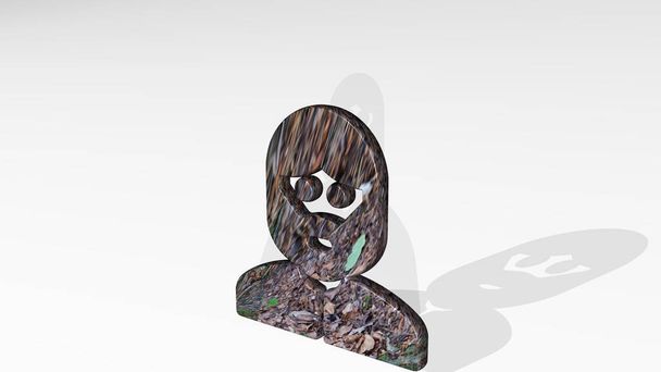 people man beard casting shadow from a perspective. A thick sculpture made of metallic materials of 3D rendering. illustration and business - Photo, Image
