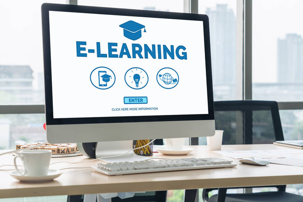 E-learning και Online Εκπαίδευση για Φοιτητές και Πανεπιστήμιο Concept. Τεχνολογία τηλεδιάσκεψης για τη διεξαγωγή ψηφιακών μαθημάτων κατάρτισης για τους φοιτητές να κάνουν εξ αποστάσεως μάθηση από οπουδήποτε. - Φωτογραφία, εικόνα