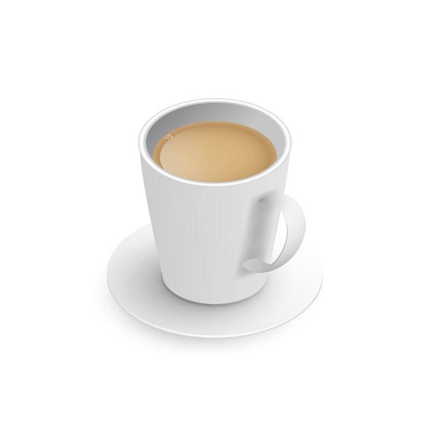 Realista 3d taza de té caliente aromático recién hecho indio Masala negro con leche. Una taza de té con vista isométrica platillo aislado sobre fondo blanco. Ilustración vectorial para web, diseño, menú, aplicación
. - Vector, imagen