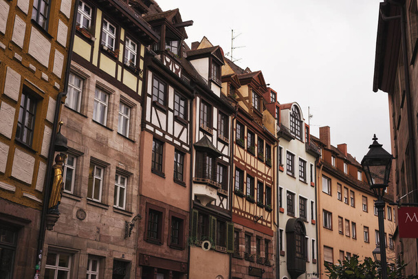 Nuremberg, Germany - July 10, 2020, cobbled street in medieval German style and old houses - Fotó, kép