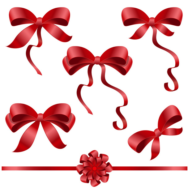 Big set of red gift bows with ribbons - Vector, Image