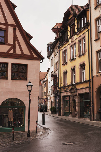 Nuremberg, Germany - July 10, 2020, cobbled street in medieval German style and old houses - Foto, Imagem