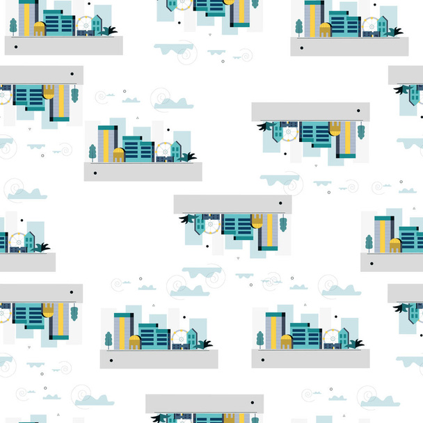 City landscape with high-rise buildings seamless vector pattern on white background - Vecteur, image