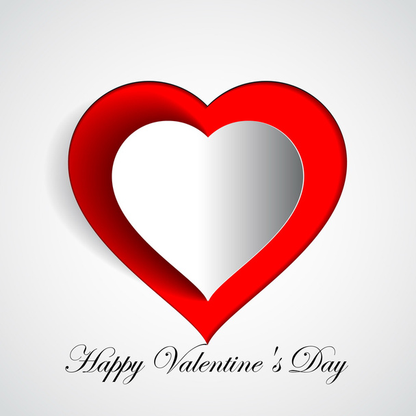 Happy Valentines Day - Red Heart Paper Sticker With Shadow - Vector, Image