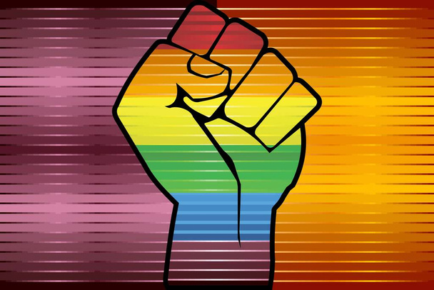 Punho de protesto LGBT brilhante em uma bandeira de Roma Ilustração, grunge abstrato Bandeira de Roma e bandeira LGBT
 - Vetor, Imagem