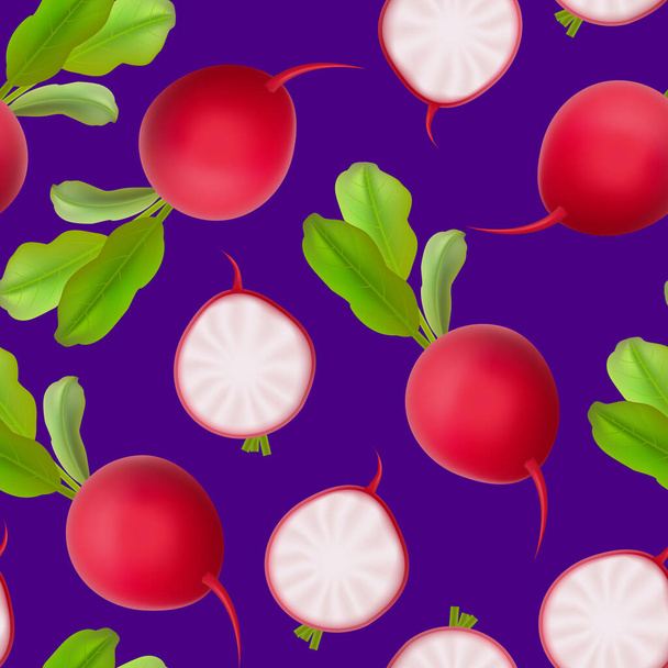 Realistic 3d Detailed Whole Radishes Seamless Pattern Background. Vector - Vecteur, image