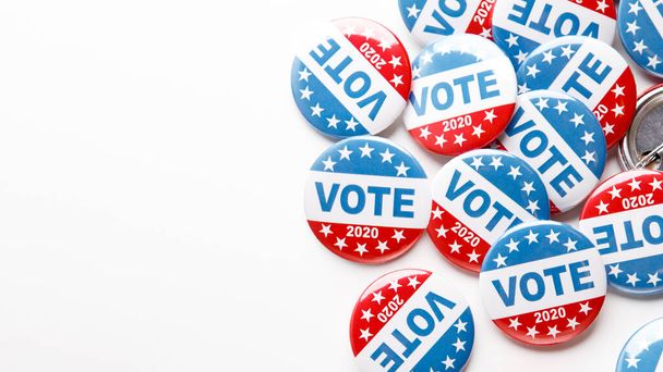 Pile of patriotic voting buttons on white background - Photo, Image