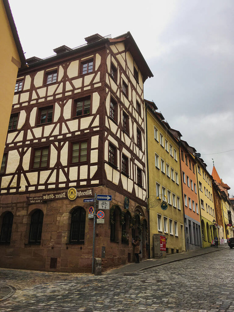 Nuremberg, Germany - July 10, 2020, cobbled street in medieval German style and old houses - Foto, Imagem