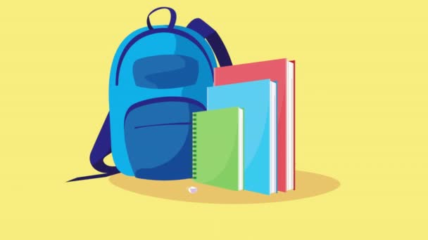 επιστροφή στο σχολείο με βιβλία και σχολική τσάντα - Πλάνα, βίντεο