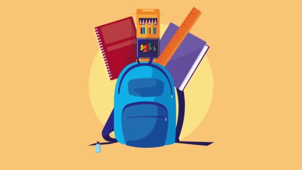 επιστροφή στην ώρα του σχολείου με σχολική τσάντα και προμήθειες - Πλάνα, βίντεο
