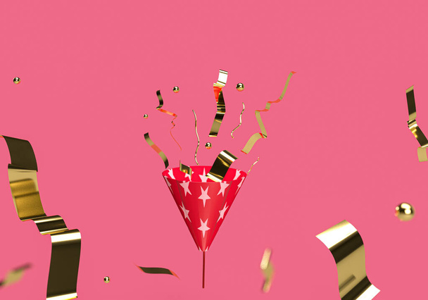 3d renderização de papel atirar sobre fundo rosa. Conceito 3d para celebração ou aniversário
 - Foto, Imagem