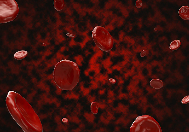 3d απόδοση των αφηρημένων κυττάρων του αίματος σε κόκκινο φόντο, 3d cencept για την ιατρική φροντίδα του ανθρώπου και της υγείας - Φωτογραφία, εικόνα
