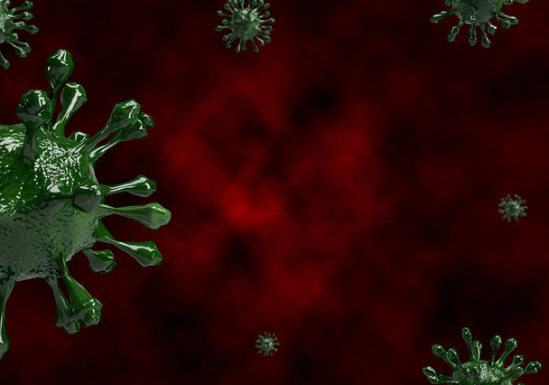 3d рендеринг COVID-19 SARS, Coronaviridae, SARS-CoV, SARSCoV, вирус 2020, MERS-CoV, китайский вирус 2019-nCoV на красном фоне - Фото, изображение