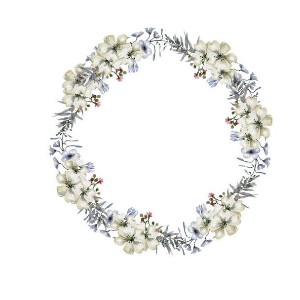 Wedding Invitation, cornflower floral invite card, forest floral and magnolia geometric golden frame print. White background - Fotografie, Obrázek
