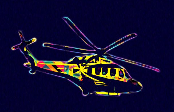 askeri helikopter resim sanatı klasiği çiziyor - Fotoğraf, Görsel
